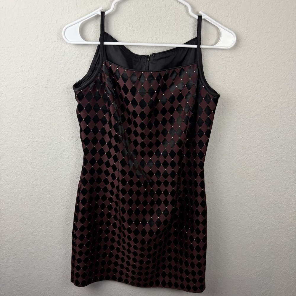 Jessica McClintock Gunne Sax Sheath Dress Satin Diamond Black Burgundy 7/8